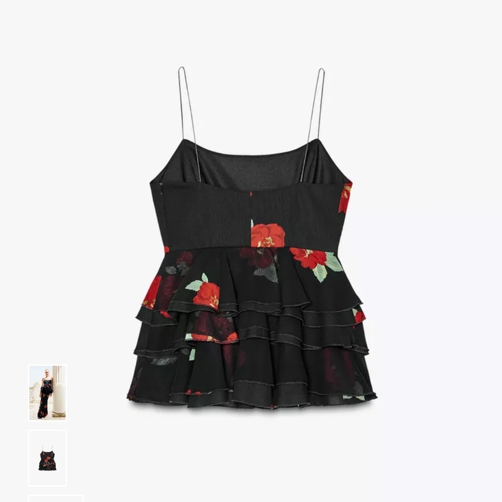 Zara Black Floral Camisole with Ruffles - Picture 2 of 6
